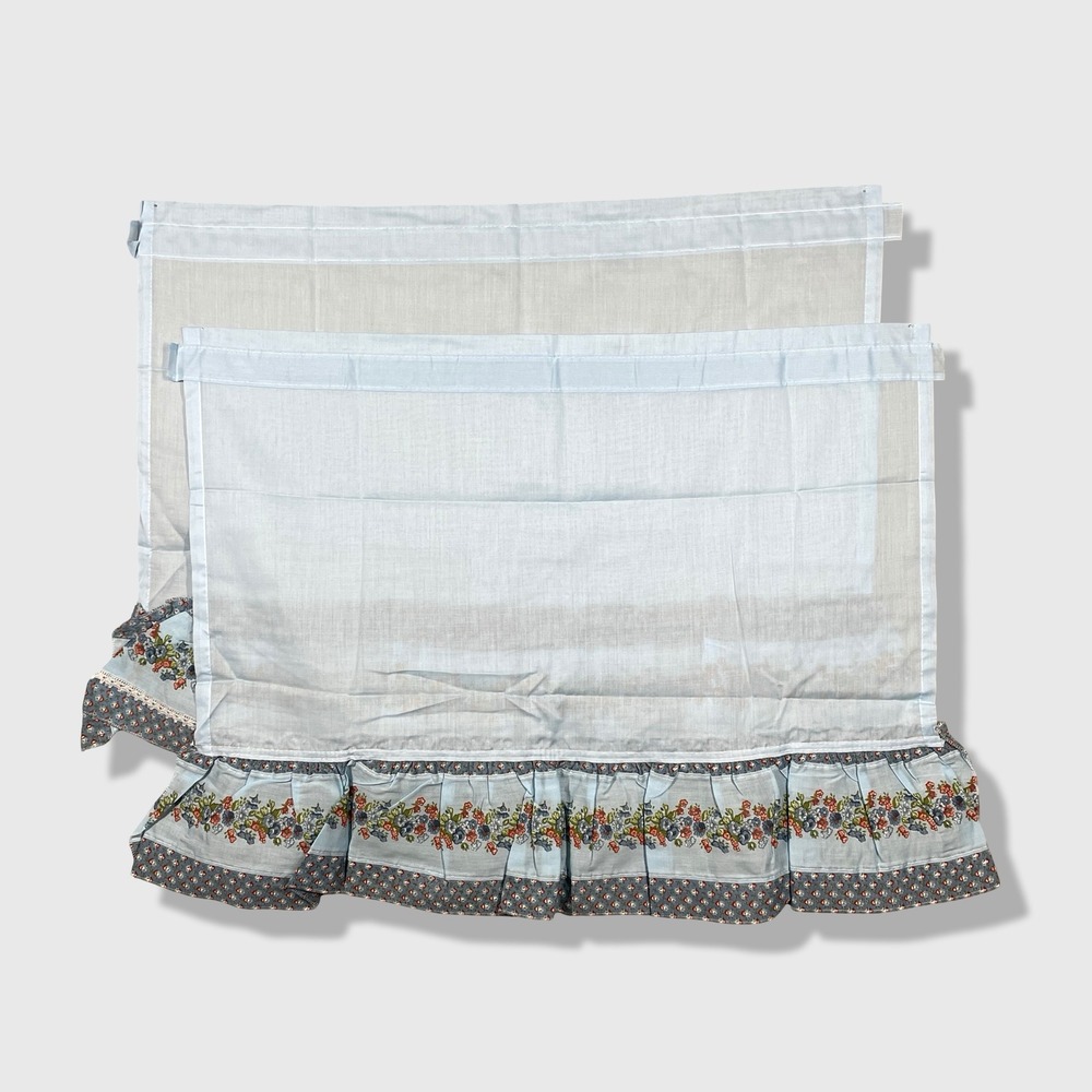 Unbranded Cafe Curtains 30x23 Blue Floral Cottagecore Farmhouse 2pc Set